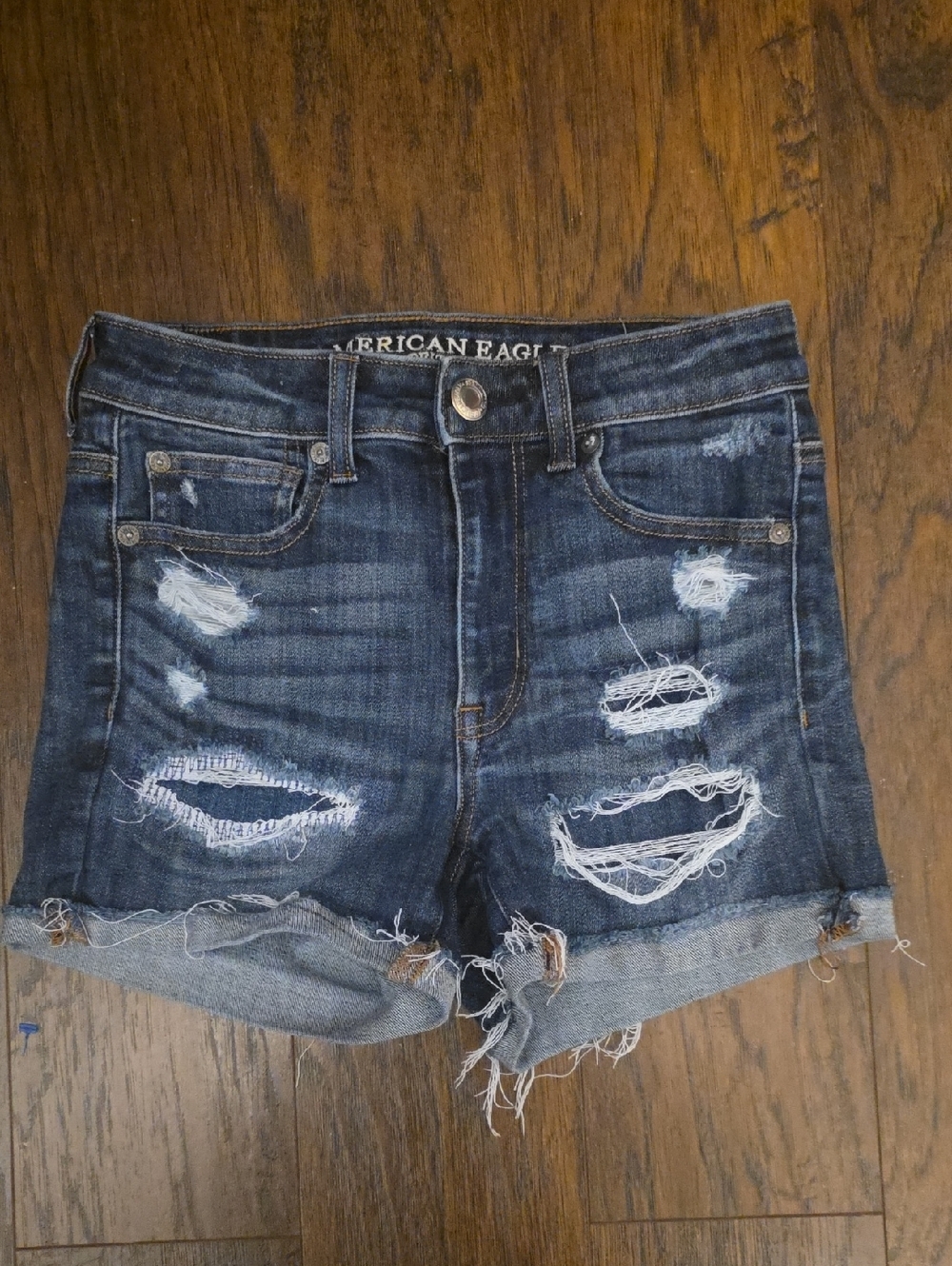 American Eagle Outfitters Women's Dark Blue Distressed Denim Cutoff Shorts